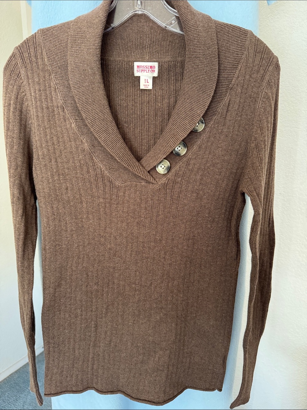 Mossimo Supply Co. Brown Ribbed Shawl Collar Button Sweater